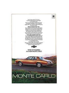 Print Ad 1979 Chevrolet Monte Carlo Gold Luxury Coupe Vintage GM Auto Car